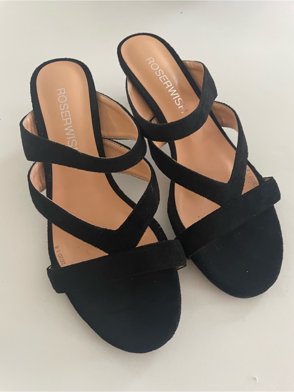 ROSE RWSI Black Multi-Strap Block Heel Sandals